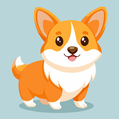 Cute simple illustration of an orange and white corgi dog,           