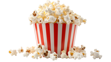 Popcorn bucket movie snack in cinema movie theatre on isolated transparent background 