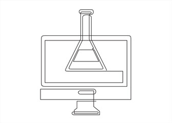 Monitor with flask of chemicals line icon. Technology, screen, TV, computer, resolution, free time. Vector color icon on a white background for business and advertising