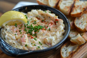 Crab dip with lemon and bread