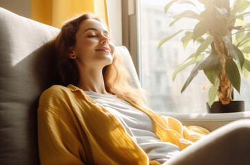 resting at home in the sofa. relaxing and doing nothing concept