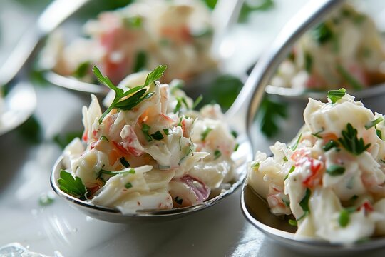 Crab salad in spoon sized portions