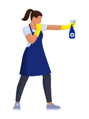 Woman holding a detergent like a gun and fighting germs