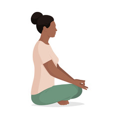 Relaxed woman sitting and practicing meditation