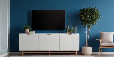The Mock up furniture design in modern interior and blue background, living room