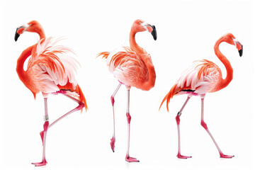 Three flamingos, one-legged poise