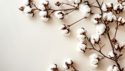 Cotton flowers arranged on a light background suitable for text