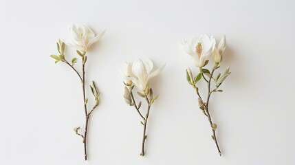 a white frame showcasing an ultra-detailed magnolia flower, capturing the essence of simplicity and...