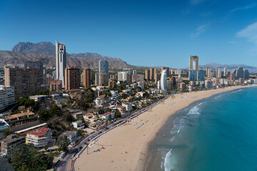 viewpoint called Mirador de l'Ermita Verge del Mar. Benidorm skyline view, West Beach Promenade...