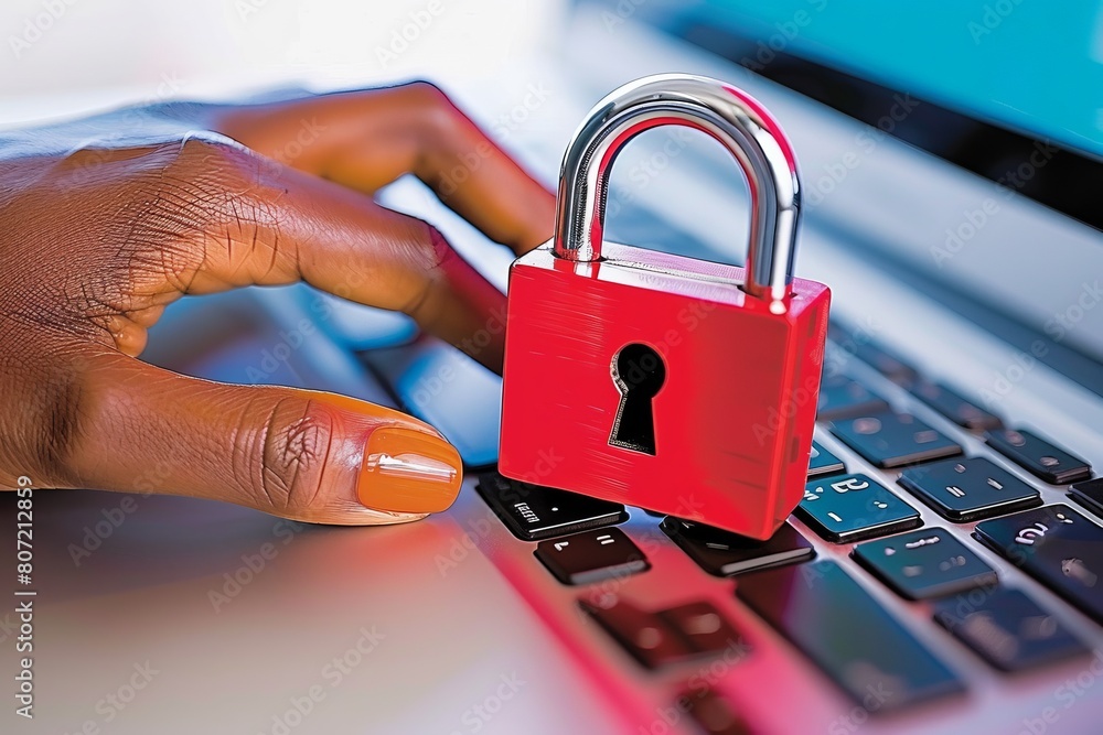 Poster protection and security of digital networks underscored by multicolored banners, cybersecurity measu