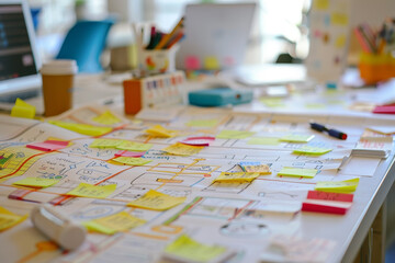 Naklejka premium A white board with a lot of sticky notes on it