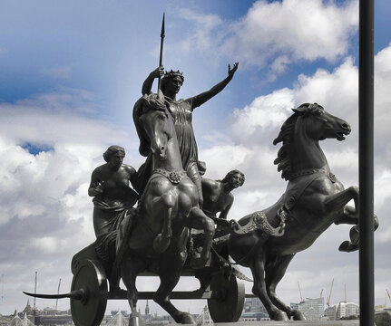 Boadicea and Her Daughters is a famous bronze statue located in London, representing the British Iceni queen, Boadicea, leading her daughters into battle against the Romans