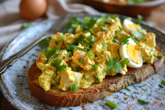 Dutch curry chicken and egg salad on toast