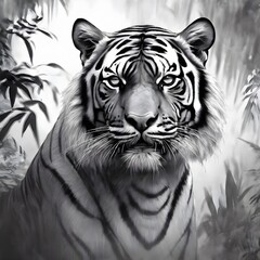 호랑이의 흑백 사진