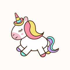Cute Baby Unicorn. Cartoon Icon isolated on light background.