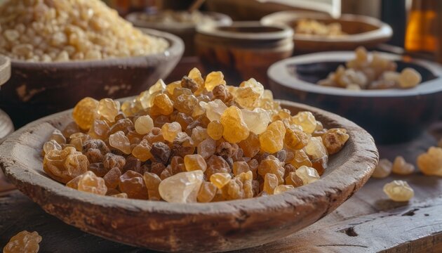 Frankincense is a fragrant resin utilized in religious ceremonies as incense and perfume