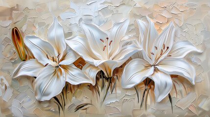 Obraz premium A painting of a bunch of white lilies with green leaves