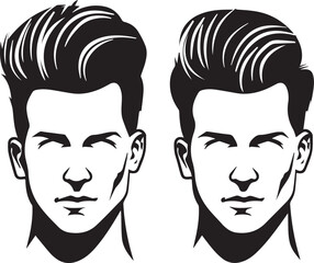 Mens hair style Icon set on black and white