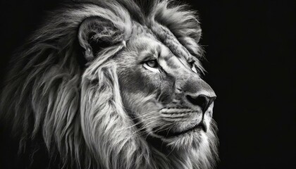 lion head portrait on black background