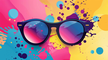 A colorful splash of paint with a pair of sunglasses in the middle
