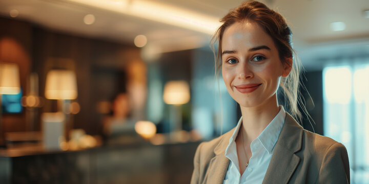 Hotelfachfrau am Arbeitsplatz im Hotel
