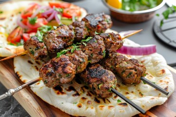 Indian grilled kebabs with naan and meatballs