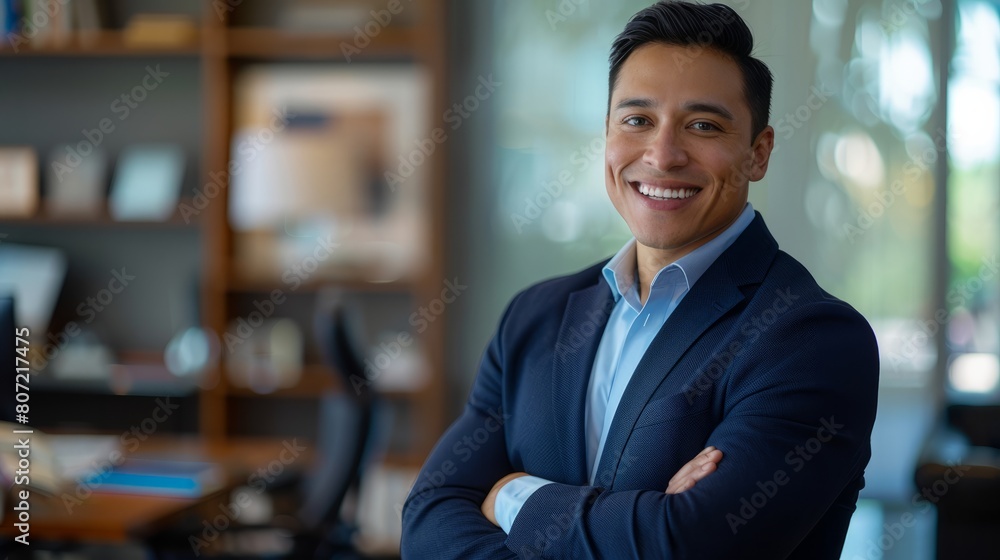 Wall mural smiling elegant confident young professional latino hispanic business man , male proud leader, smart