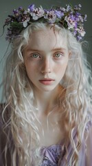 Naklejka premium albino woman with light green eyes with long hair.