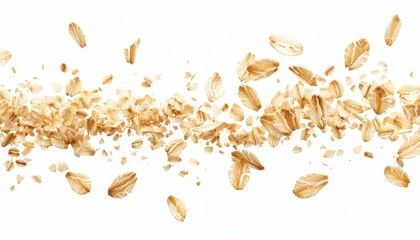 Frozen oat flakes isolated on white close up in the air - Powered by Adobe