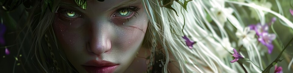 Fototapeta premium albino woman with light green eyes with long hair.