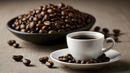 Obraz premium A Coffee Cup Surrounded by Coffee Beans