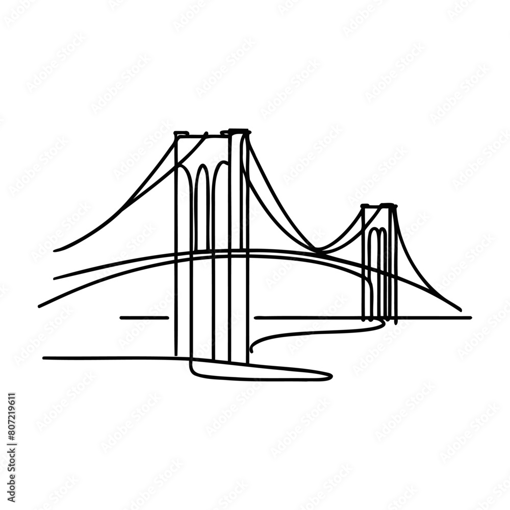 Aufkleber giant bridge over river. continuous one line drawing design. simple modern minimaistic style vector 
