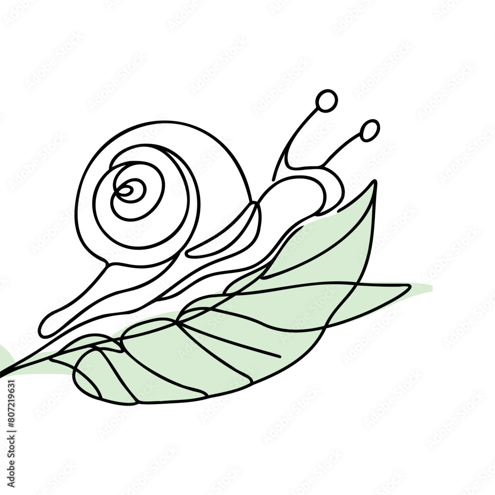 Poster snail one line drawing of isolated vector object.