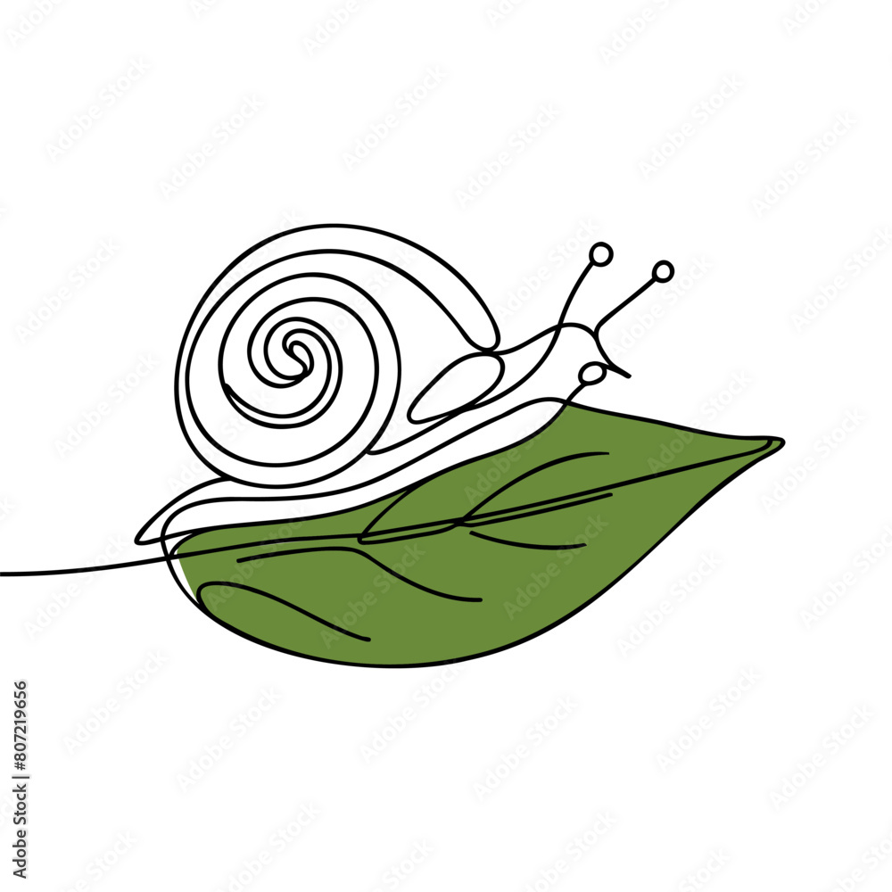 Poster snail one line drawing of isolated vector object.