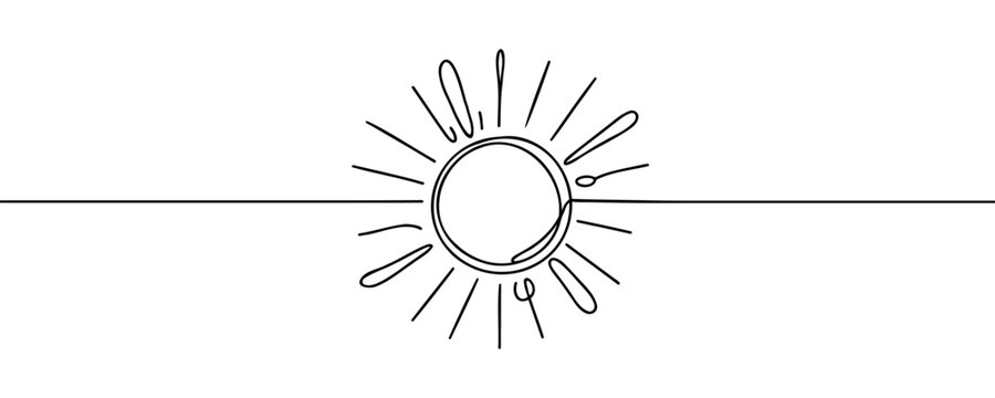 Sun One line drawing on white background.