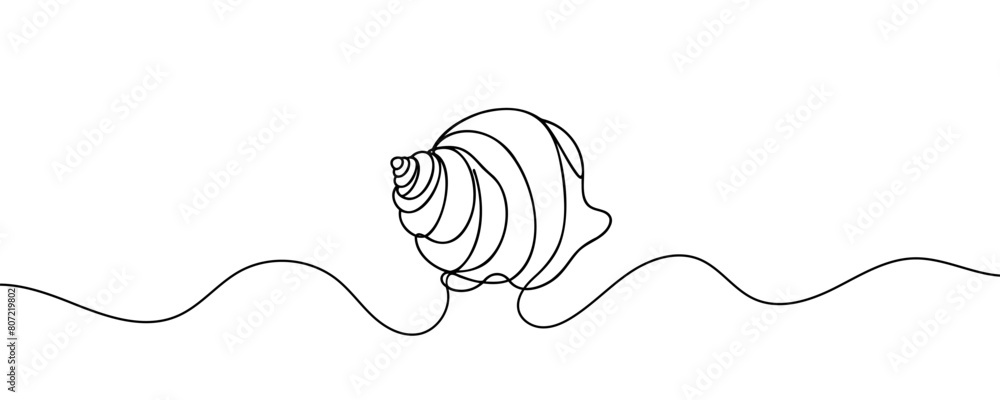 Poster continuous one line drawing of sea shell. simple illustration of shell line art vector illustration.