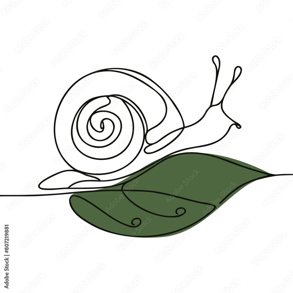 Poster snail one line drawing of isolated vector object.