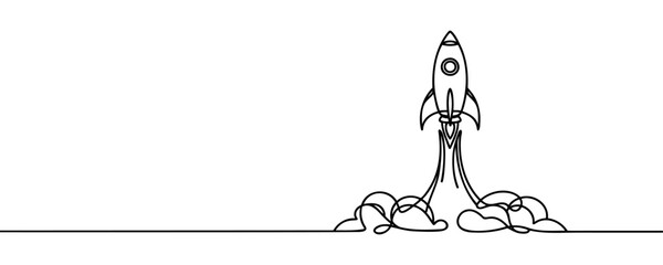 One continuous line drawing of spacecraft. Vector illustration