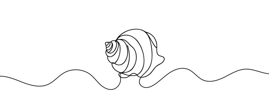 Continuous one line drawing of sea shell. Simple illustration of shell line art vector illustration.