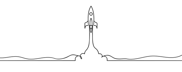 One continuous line drawing of spacecraft. Vector illustration