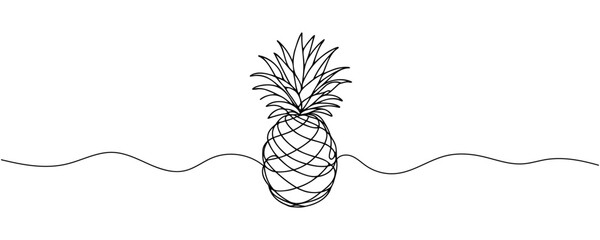 one continuous drawn line of pineapple drawn from the hand a picture of the silhouette. Line art. tropical fruit pineapple.