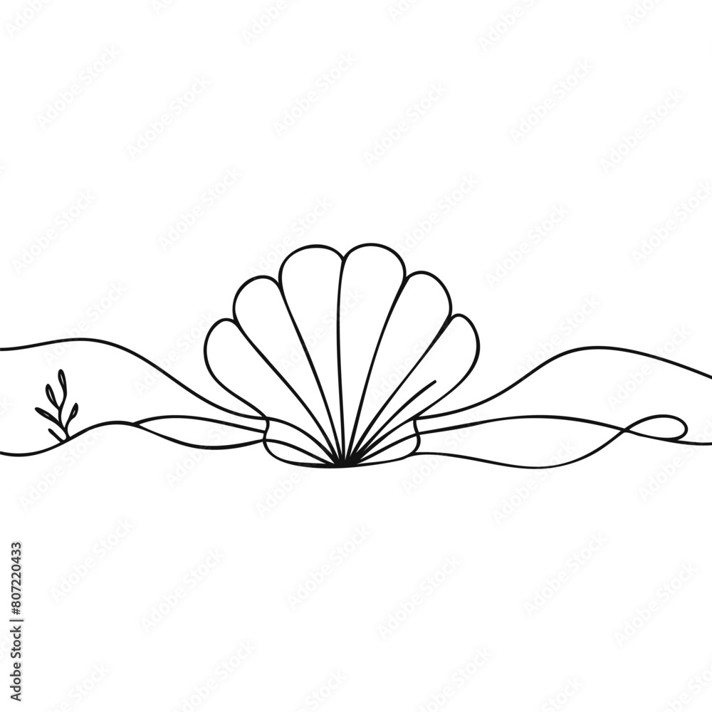 Poster continuous one line drawing of sea shell. simple illustration of shell line art vector illustration.