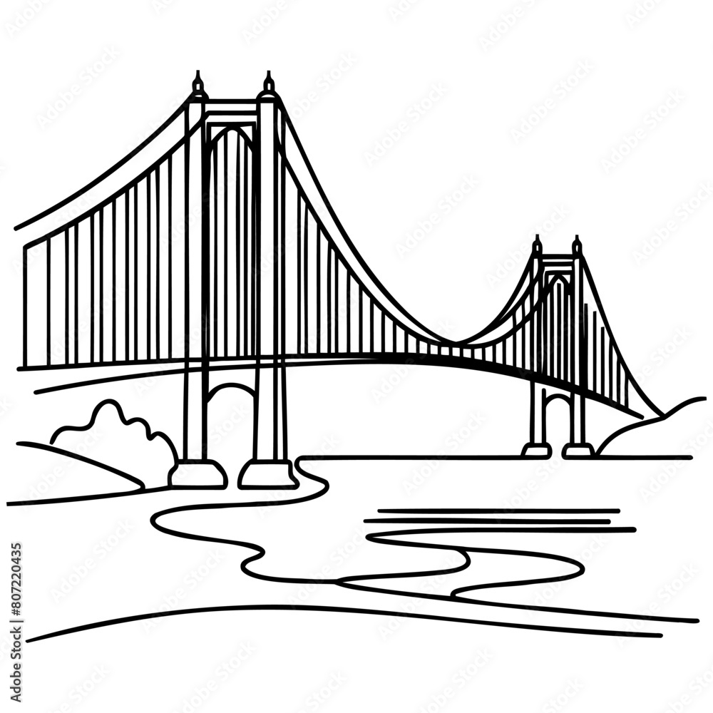 Aufkleber giant bridge over river. continuous one line drawing design. simple modern minimaistic style vector 