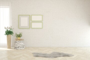 White empty room. Scandinavian interior design. 3D illustration
