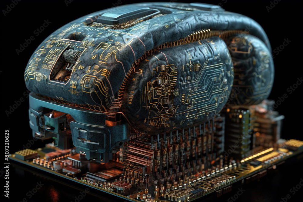 Poster Artificial intelligence science concept with technological AI brain on the circuit board.