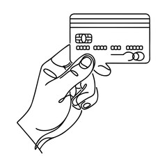 Bank card in hand drawn one line continuous drawing.