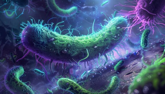 Illustration depicting single cell bacteria as the start of life on Earth