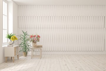 White empty room. Scandinavian interior design. 3D illustration