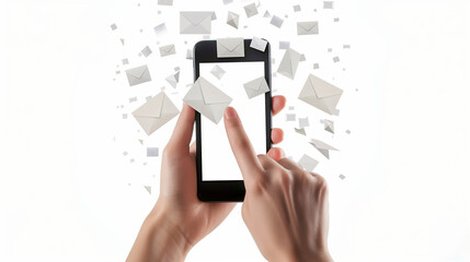Messages pop up from the mobile phone, white background. AI Generative
