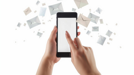 Messages pop up from the mobile phone, white background. AI Generative